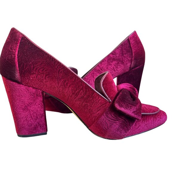 Bella Vita Shoes - Bella Vita Gala II Velvet Pump Jacquard Embossed Pattern Block Heel Red 10W NEW